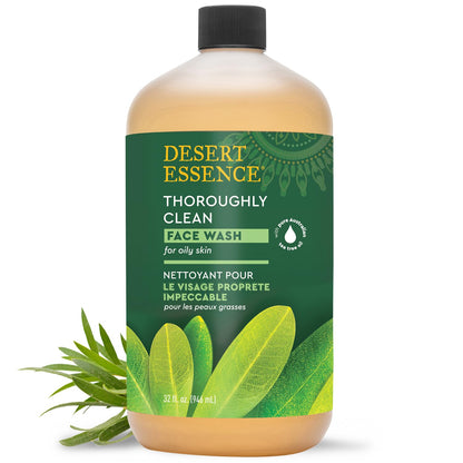 Thoroughly Clean Face Wash with Tea Tree Oil, Castile Soap and Coconut Oil - Organic Facial Cleanser for Sensitive and Oily Skin, Vegan & Cruelty-Free, 32 Fl Oz